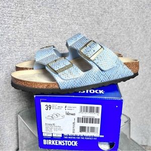 Birkenstock Arizona, size 39, blue snake skin
